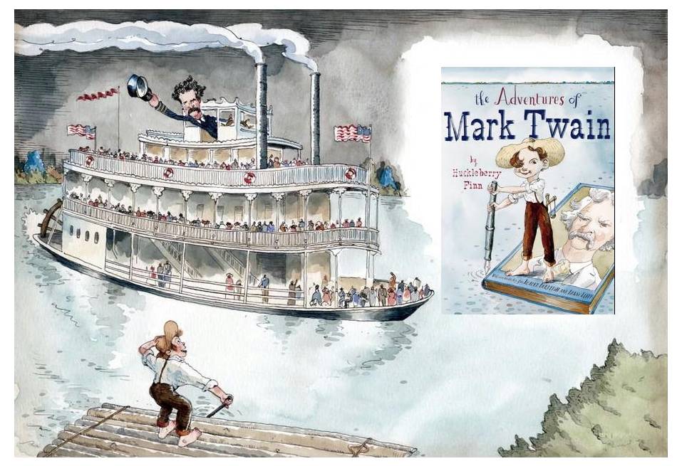 AdventuresTwainByHuckFinnSteamboat&FrontCover