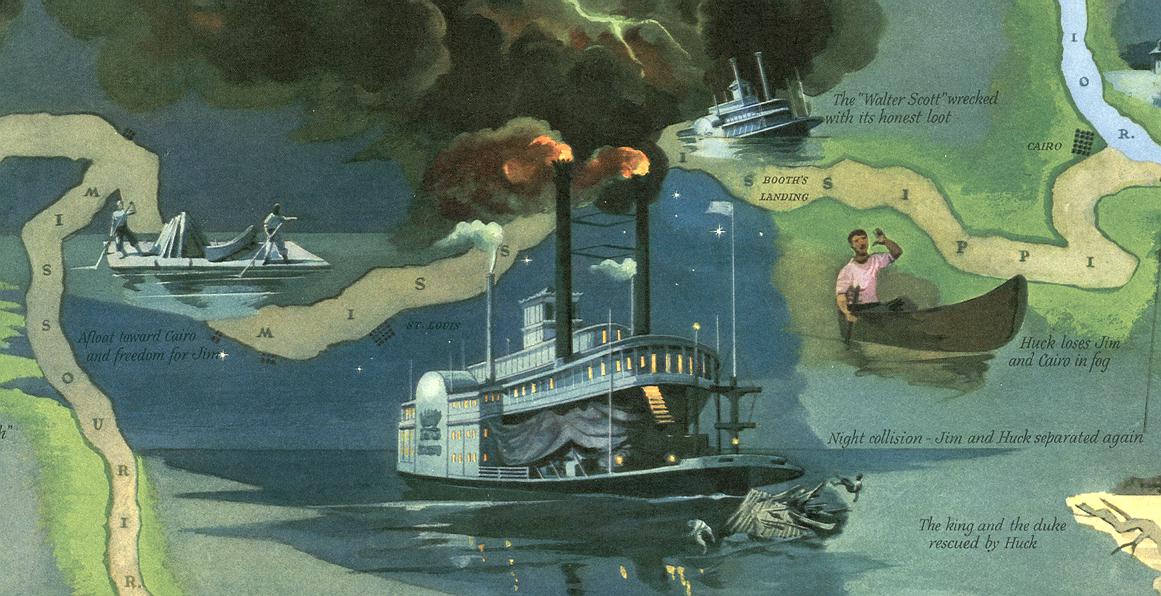 HUCKFINNpictorialmapEverettHenrysteamboatdetails