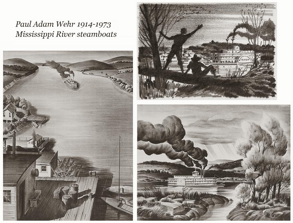 IllustratorPaulAdamWehr1drawing2lithographsSteamboatsForNORI