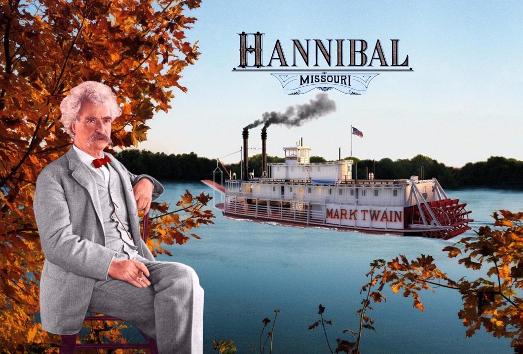 MarkTwainFallColorSteamboatHannibalPostCard40percentForNORI