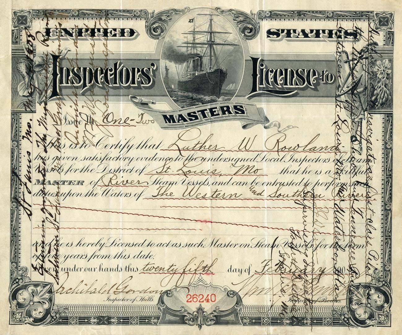 MastersLicenseLutherWRowlandCirca1900REDUCEDforNORI