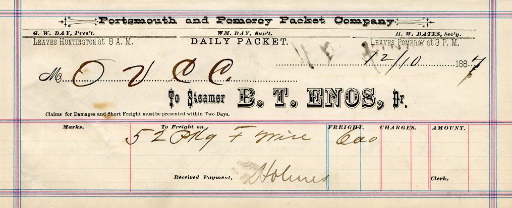 WaybillB.T.ENOS1887December10thForNORI