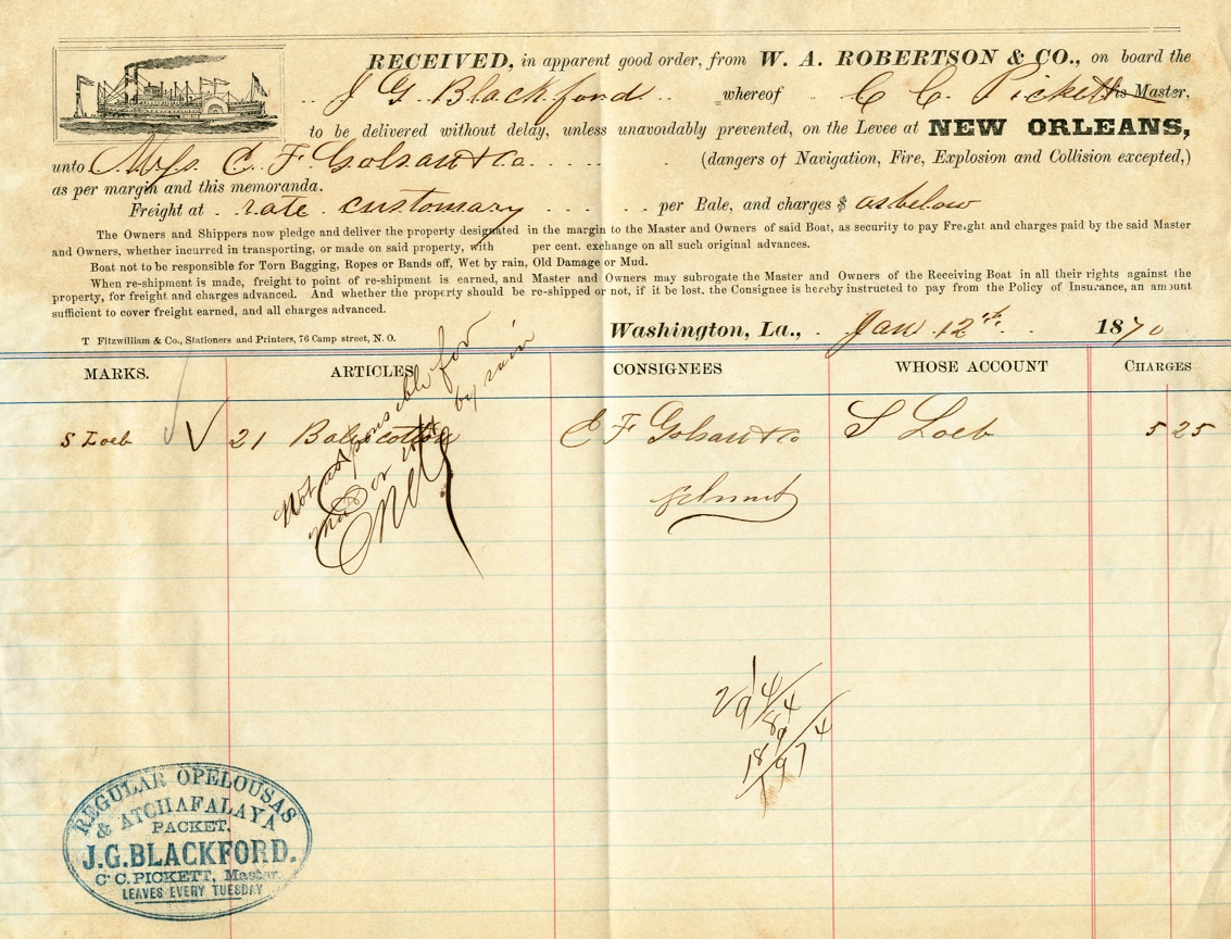 WaybillJ.G.BLACKFORD12January1870ForNORI