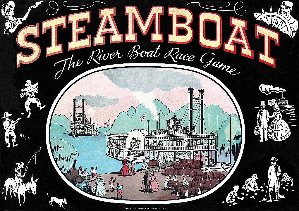 box cover with steamboat illustration